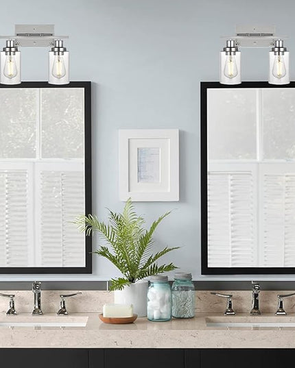 MELUCEE Sconces Wall Lighting Chrome 2-Light, Modern Bathroom Lights Over Mirror Contemporary Vanity Lighting Fixture with Clear Glass Shade (Patent No.: US D963914 S)