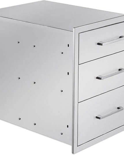 Outdoor Kitchen Drawers Stainless Steel 3-Drawer BBQ Drawer 16" W x 21" H x 23" D Enclosed Built-in Drawer Flush Mount for Outdoor Kitchens & BBQ Islands