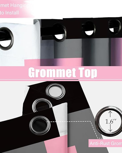 Pink 100% Blackout Curtains for Bedroom 72 inch Length 2 Panels Set Grey Modern Abstract Geometric Black Out Curtains Insulated Room Darkening Window Drapes for Living Room, 52Wx72L