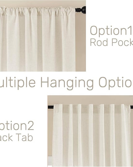 Joydeco Linen Curtains 2 Panel Set, Ivory on Linen Curtains 108 Inch Light Filtering Drapes for Living Room, 100 Inches Wide Drapes with Rod Pocket Back Tab(108" L x 100" W)