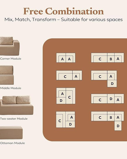 136" Modular Sectional Couch Left/Right Facing Convertible, L-Shape Modern Teddy Sofa, Deep Seat Upholstered Foam Couch for Living Room Bedroom, No Assembly Required (Camel, Teddy Boucle)