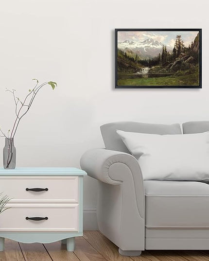 Aubeeba Framed Mountain Wall Art Landscape Painting Home Decor,Vintage Forest Wall Art Canvas Prints Scenery Decor for Living Room Office 12x16 inches