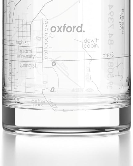 Well Told Engraved Oxford Ohio Map Rocks Glass, Old Fashioned Glassware (11 oz, Clear) Etched Bourbon Tumbler, Gifts For Whiskey Lovers