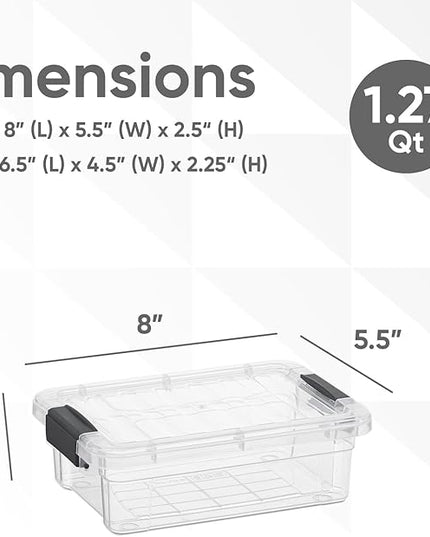 Superio Clear Storage Boxes with Lids, 1.27 Quart Plastic Container Bins for Organizing, Stackable Crates, BPA Free, Non Toxic, Odor Free, Organizers for Home, Office and Dorm, 6 Pack