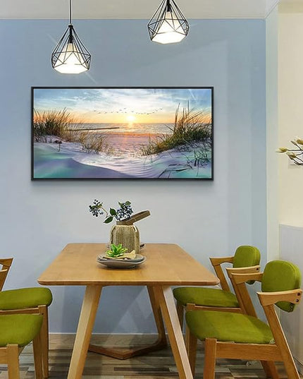 Black Wood Framed Canvas Wall Art For Living Room Large Size Wall Decor For Bedroom Ocean Beach Wall Paintings Office Decorations Sunny Sea Seascape Pictures Works Room Home Decor 20" X 40"