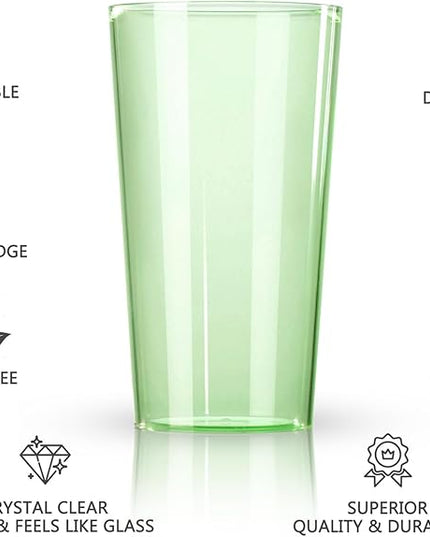Liacere Plastic Drinking Glasses (Set of 12) 18oz Highball Green Reusable Plastic Glasses Colors，Kitchen Water Glasses Cup, Bar Tumbler Glassware Set for Beer, Juice, Cocktail, Whiskey, Milk