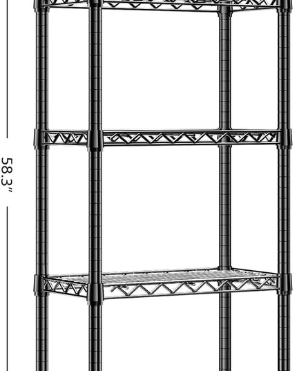 450 lbs Storage Shelves 5 Tier Shelving Units for Storage, Steel Organizer Wire Rack, Adjustable Height, Wire Shelving Unit for Bathroom Kitchen Closet, Black 11.8" D x 21.7" W x 58.3" H