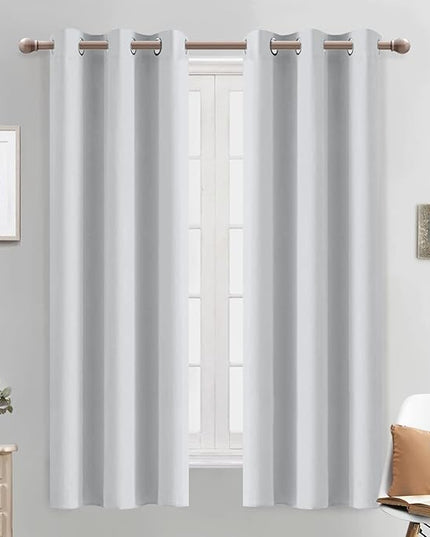 Yakamok 63 Inch Length Room Darking Curtains for Bedroom, Light Blocking Drapes Room Darkening Thermal Insulated Solid Grommet Panels for Living Room(38Wx63L, Greyish White, 2 Panels)