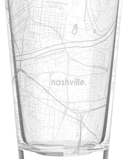 Well Told Engraved Nashville Tennessee Map Pint Glass, Etched Beer Gift (16 oz, Clear) City Map Pint, Custom City Glassware, Gifts For Beer Lovers
