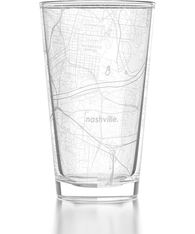 Well Told Engraved Nashville Tennessee Map Pint Glass, Etched Beer Gift (16 oz, Clear) City Map Pint, Custom City Glassware, Gifts For Beer Lovers