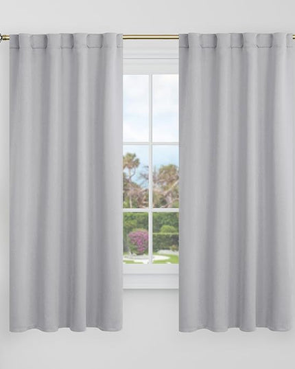 BGment Black Out Curtains 60 Inch Long for Bedroom - 34 x 60 inch Curtains Thermal Insulated Room Darkening Soundproof Rod Pocket and Back Tab Drapes for Kids Room, 2 Window Panels Set, Light Grey