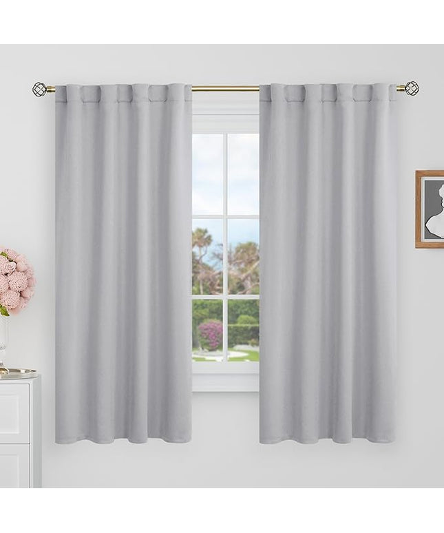 BGment Black Out Curtains 60 Inch Long for Bedroom - 34 x 60 inch Curtains Thermal Insulated Room Darkening Soundproof Rod Pocket and Back Tab Drapes for Kids Room, 2 Window Panels Set, Light Grey