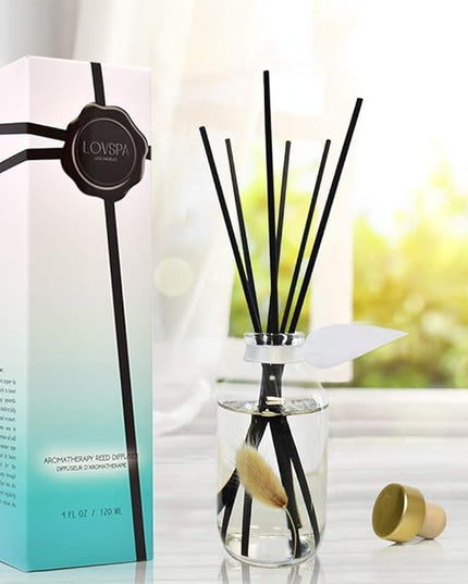 LOVSPA Reed Diffuser Set, Clean Cotton Blossom Scented Oil Diffuser with Sticks, Home Fragrance Accessories for Bathroom Shelf Decor, Aroma Diffusers for Home or Office Desk, USA Made