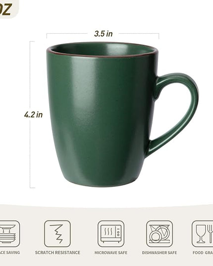 famiware Venus Coffee Mugs for 4, 12 oz Mug Set, Dringking Cup with Handle for Coffee, Tea, Cocoa, Milk, Dark Green