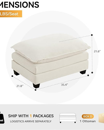 35‘’ Modern Chenille Cloud Sofa Ottoman,Rectangle Ottoman for Modular Sectional Sofa, Beige