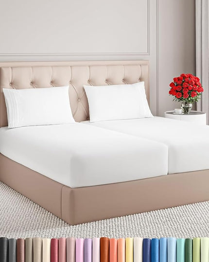 Split King Size 5 Piece Sheet Set - Comfy Breathable & Cooling Bed Sheets Set - Hotel Luxury Bedding for Women, Men, Kids, Teens, Boys & Girls - Deep Pockets, Soft and Wrinkle Free - Oeko-Tex - White