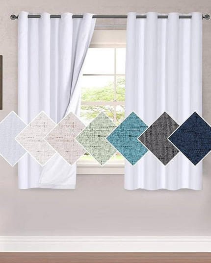 H.VERSAILTEX 100% Blackout Curtains for Bedroom 63 Inches Long Grommet Linen Face Full Light Blocking Curtain Drapes for Living Room Thermal Insulated Linen Look Curtains 2 Panels Set, Bright White