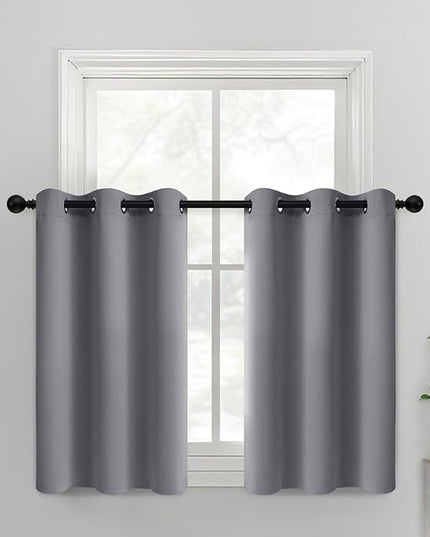 Yakamok Grey Blackout Curtains Room Darkening Thermal Insulated Grommet top Window Curtains Short Drapes for Living Room, 38 x 36 inch, Gray, 2 Panels