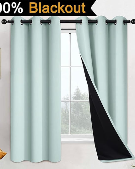 Yakamok 100% Blackout Lined Panels, Room Darkening Thermal Insulated Blackout Curtains for Bedroom, Heat Blocking Drapes for Living Room(42Wx63L, Aqua, 2 Panels)