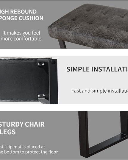 JIEXI 45.3'' Upholstered Quality Cloth Fabrics Bench with Metal Leg, Button Tufted Design Footstool, Waiting Bedroom Room Reception Bench, Office Chair, for Entryway and Kitchen