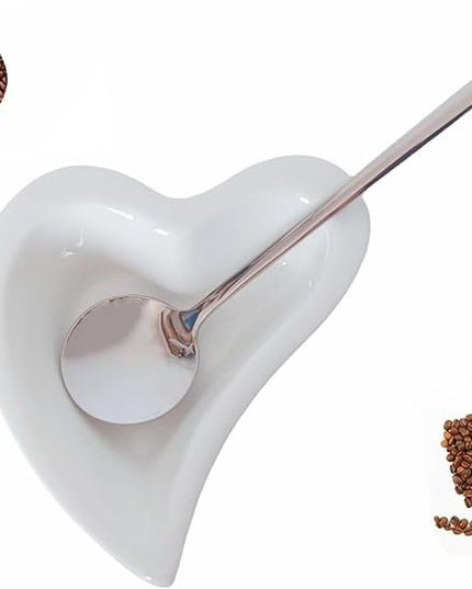 Coffee & Tea Spoon and Rest Set for Coffee Bar Accessories, Heart Cute Mini & Small Coffee Spoon Rest & Holder for Coffee Station & Bar, Teaspoon Rest & Holder (White Rest with Silver Spoon)