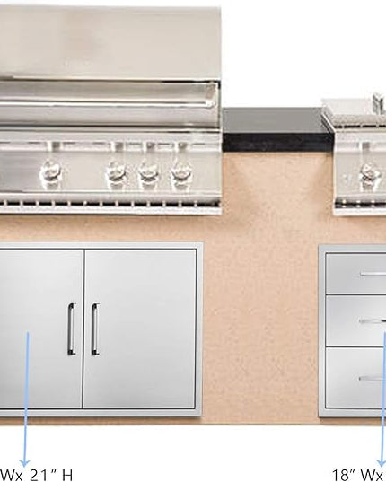 Outdoor Kitchen Drawers Stainless Steel 3-Drawer BBQ Drawer 18" W x 21" H x 23" D Enclosed Built-in Drawer Flush Mount for Outdoor Kitchens & BBQ Islands