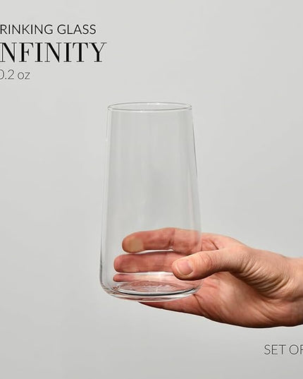 Krosno Water Glasses, Set of 6, Capacity 20 fl oz, Infinity Collection, Thin Highball Glasses,Clear Tall Glass Cups For Water, Juice, Drinks, and Cocktails, Dishwasher Safe, Made in Europe
