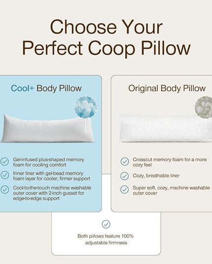 Coop Home Goods Original Adjustable Body Pillow (20x54) and Ultra-Tech Waterproof Pillow Protector Bundle for Pregnancy, Full Body Support for Side Sleepers with Memory Foam & Washable Cover
