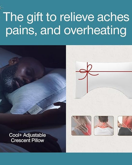 Coop Home Goods Cool+ Crescent Adjustable Pillow, King Size Plus Shaped Memory Foam Pillows with Cooling Gel, Neck Support, Back or Side Sleeper Pillow, CertiPUR US/GREENGUARD Gold