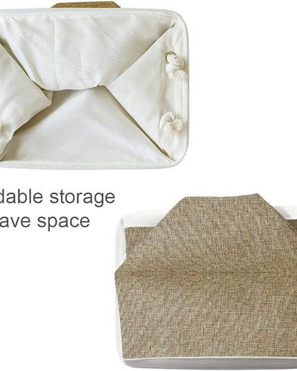 TheWarmHome Storage Basket for Shelves - 1 Pack 14x10x6.7 inch Collapsible Storage Bins Storage Boxes for Organizing for Laundry Closet Gift Cloth Nursery (Whiet & Khaki)