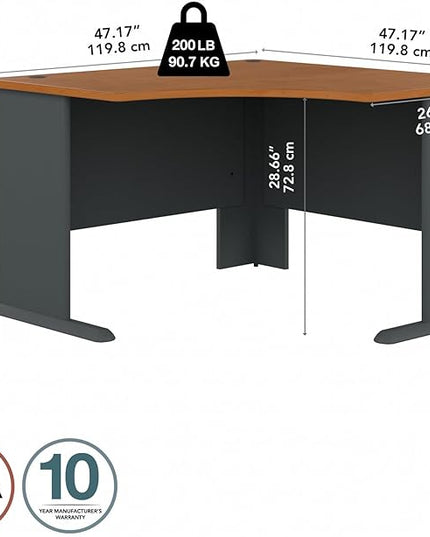 Bush Business Furniture Series A 48W Corner Desk in Natural Cherry and Slate, Compact L Shaped Workstation, Office Desktop Solution for Workspace