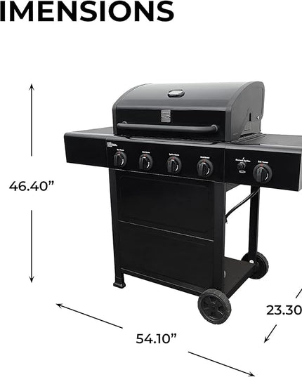 Kenmore 4-Burner Gas Grill with Side Burner, Outdoor BBQ Grill, Propane Gas Grill, Cast Iron Cooking Grates, Electronic Ignition, Warming Rack, Open Cart Design, 53000 BTUs, Black