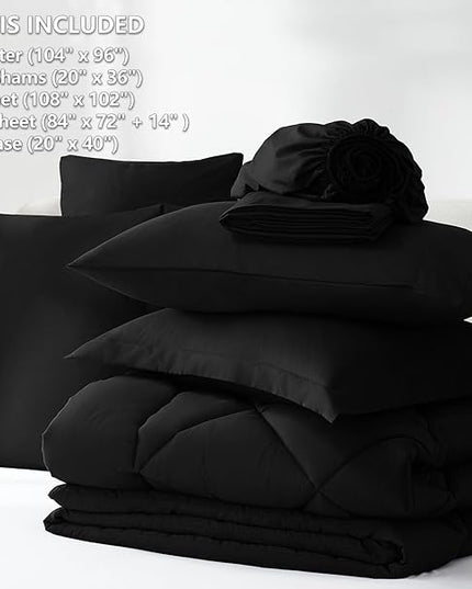 CozyLux California King Comforter Set Black - Cal King Bed in a Bag 7 Pieces, Luxury Soft Bed Set for All Seasons, Bedding Set with Down Alternative Comforter, Sheets, Pillowcases & Shams
