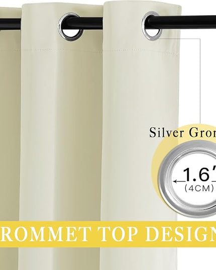 NICETOWN Room Darkening Beige Curtain 80 inch Length, Grommet Thermal Insulated Doorway Drape Blackout Curtain Sound Reducing for Bedroom/Living Room, 1 Panel, W46 X L80