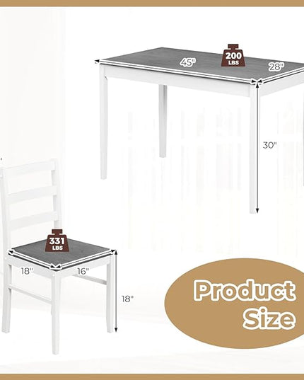 Tangkula Dining Table Set for 4, Farmhouse Solid Wood Dinette Set w/Rubber Wood Legs, Compact Wooden Dining Table and Chairs Set for Kitchen, Dining Room (Grey+White)