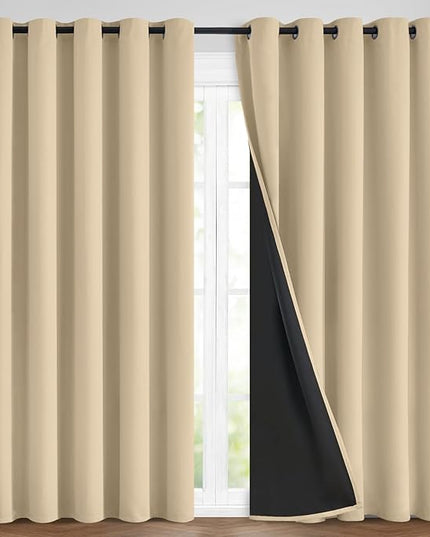 Yakamok Beige 100% Blackout Curtains, Thermal Insulated Total Blackout Drapes for Bedroom, Heat Blocking Window Curtains for Living Room(70Wx84L, 2 Panels)