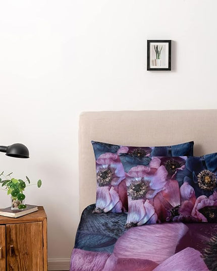 Flower Print Duvet Cover Full Size Gray Color Comforter Covers and Pillow Shams Art Floral Deco Bedroom Bedding Set Girls Bed Set