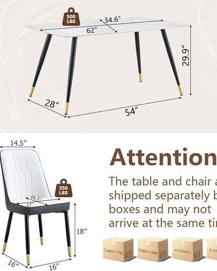 7 Piece Modern Dining Set, 62'' Sintered Stone Dinner Table for 6, 6 Chairs, Easy to Assemble