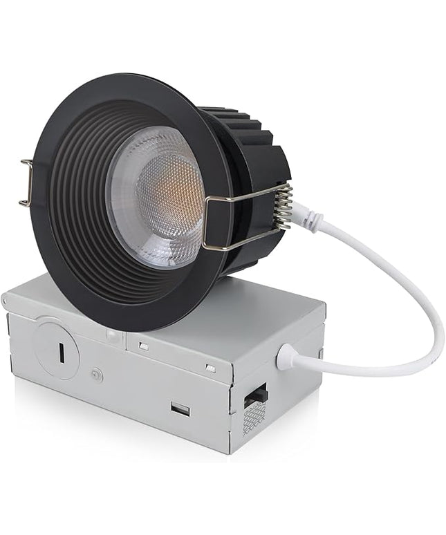 3 Inch 5CCT Anti-Glare LED Recessed Lights with Junction Box, 2700K/3000K/3500K/4000K/5000K Selectable, 12W 1260LM CRI90+, Dimmable Canless Waterproof Downlight, ETL & FCC（Black, 1 Pack）