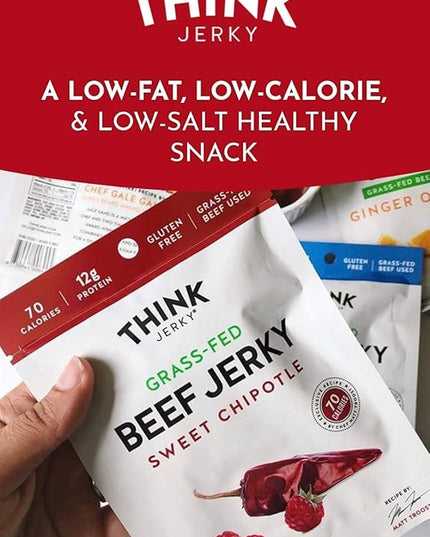 Think Jerky Sweet Chipotle Beef Jerky, Grass-Fed High Protein Beef, Gluten Free, No Antibiotics or Nitrates, Healthy Chef Crafted Recipe, Low Calorie and Low Fat - 1.0 oz Bags, 8 Pack