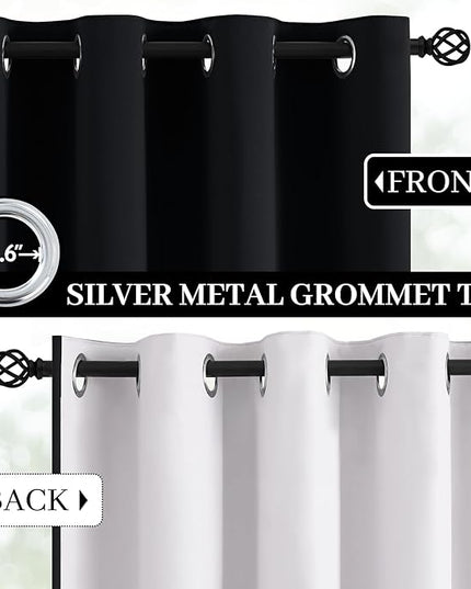 Yakamok 100% Blackout Curtains Black Room Darkening Thermal Insulated Window Curtain with 2 Thick Layers-Set of 2 Panels Grommet Top Drapes for Bedroom Living Room 52 Inches by 84 Inches Length