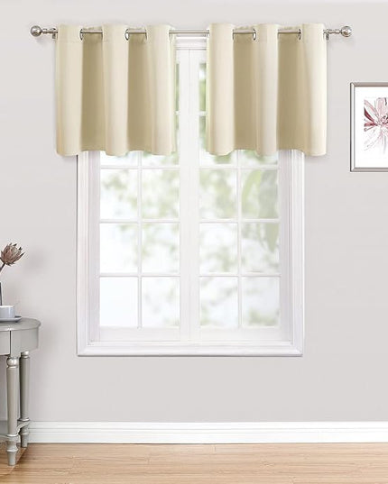 ChrisDowa Small Kitchen Valances for Windows - Grommet Short Thermal Insulated Room Darkening Window Valances Curtains for Living Room (2 Panels, Beige, 42 x 18 Inch)