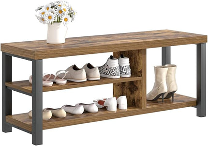 EXCEFUR Shoe Bench, Modern Wood Storage Bench for Entryway Hallway, Industrial Indoor Shoe Rack Bench Seat for Living Room Bedroom, 43.3 Inch Rustic Brown