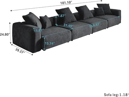 JACH 181" Oversized Corduroy Sectional Couch, Deep 4-Seats Sectional Sofa, Huge Plus Convertible Soft Sofas, Minimalist Modular Couches for Living Room, Office, Apartment, Black