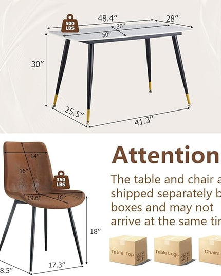 50'' Dining Table Set for 4, Dining Room Sets for 4, Sintered Stone Dining Table Chairs Set of 4, Easy to Assemble，Suitable for Small Spaces