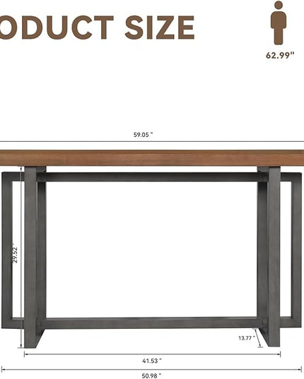 LKTART 59.05-Inch Long Behind Couch Sofa Table for Living Room, Farmhouse Console Table with Storage, Narrow Accent Entryway Tables for Hallway Entrance Foyer (Brown+Grey)