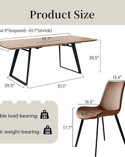 ZckyCine Modern Mid-Century Expandable Rectangular Wooden Multifunctional Dining Table and Chairs