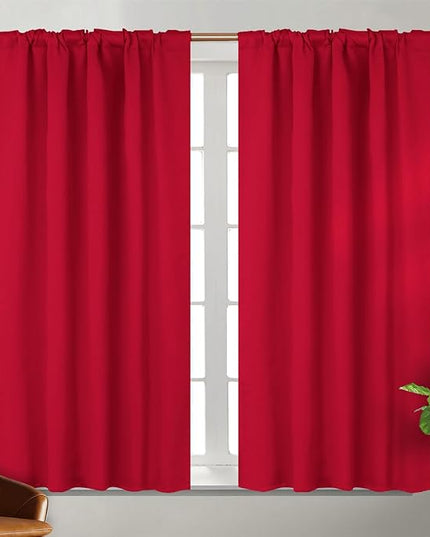 BGment Blackout Curtains 54 Inches Long for Bedroom - Room Darkening Noise Reducing Thermal Insulated Rod Pocket and Back Tab Curtains for Living Room, 2 Window Curtains Panels, 42 x 54 Inch, Red