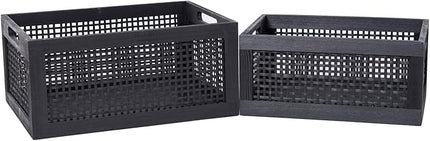 Wooden Storage Baskets,Black Woven Bamboo Basket Nesting Boxes with Built-in Handle for Pantry, Kitchen,Living Room,Shelves,Set of 2