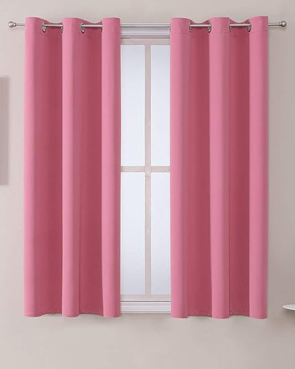 ChrisDowa Small Window Curtains 40 inches Long for Bedroom - Grommet Short Thermal Insulated Room Darkening Curtains for Kitchen (2 Panels, Pink, 29 x 40 Inch)